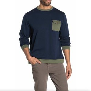 Onia Mens Hudson Colorblock Crew Neck Sweatshirt in Navy Green Size XL